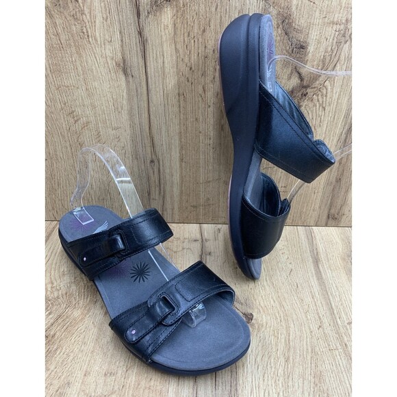 Dansko Leather Wedge Sandals Size 42 Euro 10.5 US Black Double Strap Adjustable - Picture 1 of 16